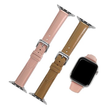 Apple Watch 全系列通用錶帶 蘋果手錶替用錶帶 細緻柔軟 真皮錶帶 櫻花粉/奶茶色 ＃601-B