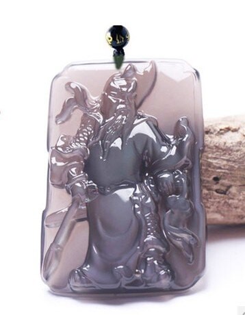 天然冰彩黑曜石關公吊墜1入