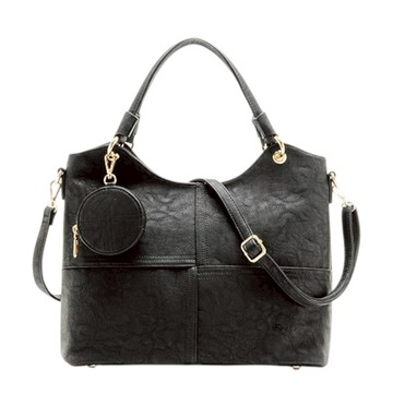 FIRANO- BLK 壓印皮革附零錢包U型手提包(黑色)*無斜背