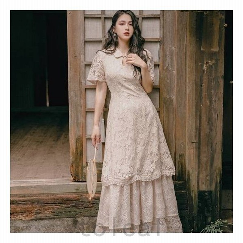 パーティードレスワンピースドレス結婚式お呼ばれロング花柄総レース切り替えレトロ半袖春夏10代代30代二次会可愛いきれいめ 通販 Lineポイント最大0 5 Get Lineショッピング