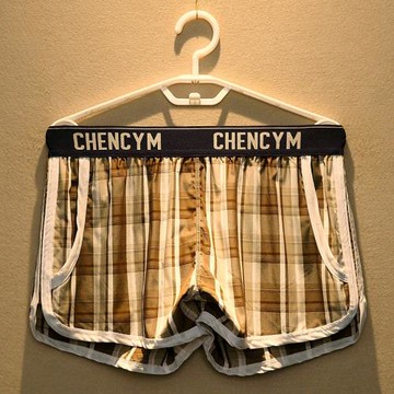 全棉寬松男士內褲潮男格子平角褲U囊袋阿羅褲居家休閑四角短褲頭