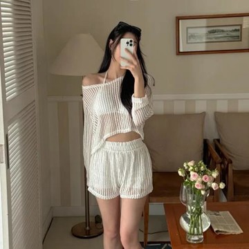 泳衣女款分體性感純欲比基尼三件套新款鏤空罩衫沙灘度假溫泉辣妹