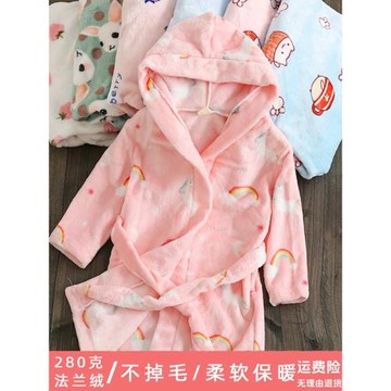 秋冬兒童浴袍法蘭絨女寶寶家居服可愛男孩睡衣男童女童珊瑚絨睡袍