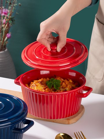 雙耳陶瓷碗烤碗微波爐烤箱焗飯碗家用泡面碗湯碗帶蓋餐具新款