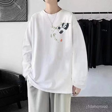 M-8XL 熊貓印花 大呎碼長袖T恤  百搭 潮流 內搭 薄款長袖 薄款T恤 男生衣服 大呎碼男裝 長袖 上衣 男裝