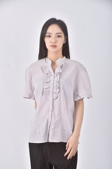 (S) d w條紋紫色短袖上衣