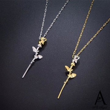 【ANGEL】愛的永生花玫瑰雙色鈦鋼項鍊(2色可選)