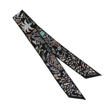 【二手名牌BRAND OFF】HERMES 愛馬仕 黑色 真絲 Twilly 絲巾