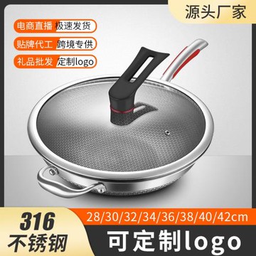 316不銹鋼炒鍋全蜂窩狀不粘鍋家用健康炒菜鍋電燃氣灶通用可