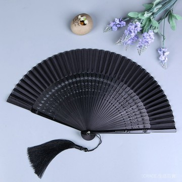 🔥可開發票#扇子古風中國風闇黑少女狂野係複古折疊扇純色旂袍漢服隨身舞蹈扇#免運