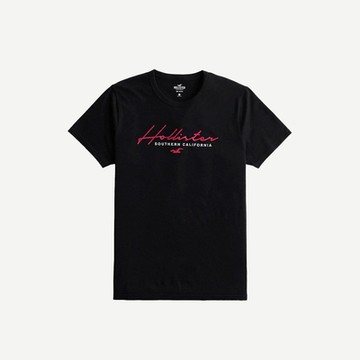 Hollister 海鷗 熱銷刺繡大海鷗文字短袖T恤-黑色