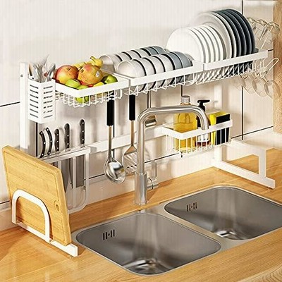 水切りラック シンク上 伸縮 白 食器 水切り つっぱり棚 シンク上の