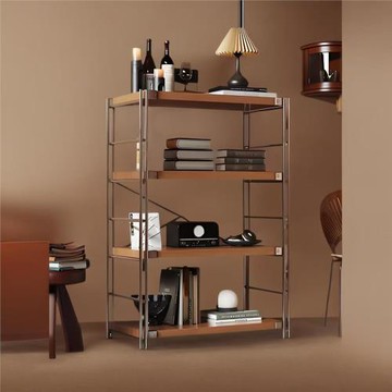 日式鋼木置物架書架落地多層客廳陽臺儲物架家用廚房微波爐收納