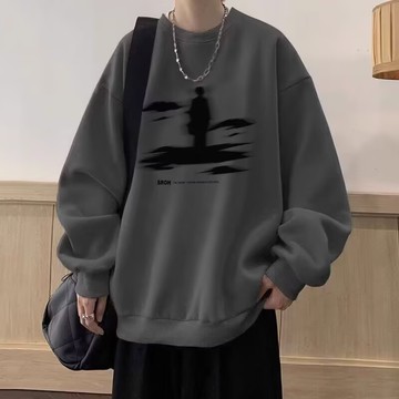 港風ins潮牌圓領衛衣男女春秋薄款顯白情侶上衣oversize長袖T恤衫