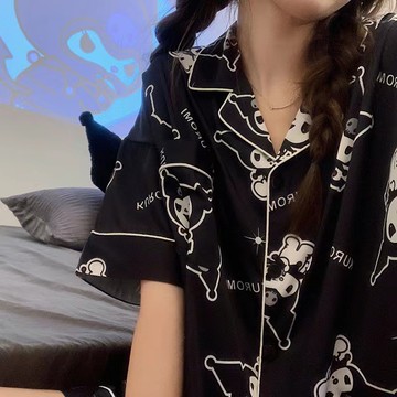 睡衣 冰絲睡衣 高質量 日系 卡通睡衣 夏季短袖睡衣 少女睡衣 薄款短褲 小新睡衣 休閒睡衣 可外穿 睡衣套裝