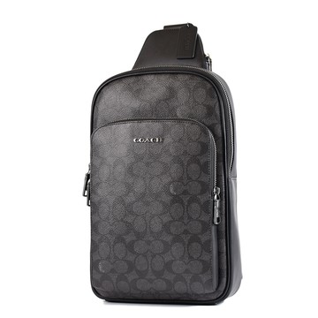 COACH 男款 緹花LOGO防刮拉鍊置物單肩背胸包-灰黑