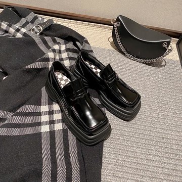 厚底小皮鞋女2025早春復古英倫風百搭黑色樂福鞋真皮方頭粗跟單鞋