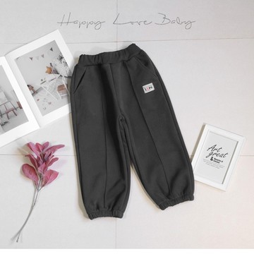 厚款 簡約字母布標灰色厚磅寶寶絨長褲 秋冬童裝 男童長褲 外出褲 褲子 休閒 刷毛