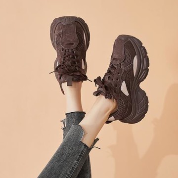 厚底老爹鞋女2024秋冬季新款加絨休閑增高巴黎炸街輪胎復古運動鞋