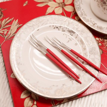 葡萄牙 Cutipol | GOA / 紅銀12CM迷你水果叉四件組