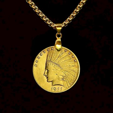 【1911印第安人項鏈】10刀鷹洋金幣紀念章 復古金項鏈鎖骨鏈錢幣