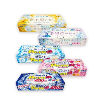 日本白元-DRY&DRY UP防潮消臭家用放置型除濕劑3盒/組(Hakugen吸濕量450ml,衣鞋櫃壁櫥芳香集水盒,密閉空間清新去悶臭味,氯化鈣吸濕顆粒)