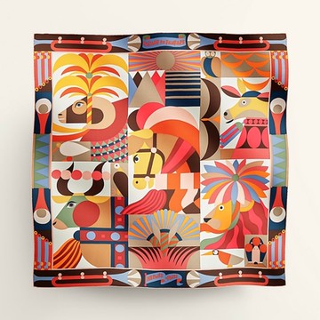 Hermes 愛馬仕 盛大遊行絲巾 粉色/棕色（90cm*90cm）