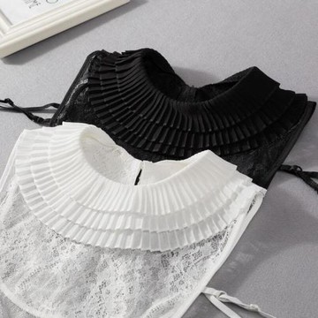 韓版鏤空蕾絲假領子女百褶雪紡假衣領大翻領毛衣裝飾領白色襯衫領