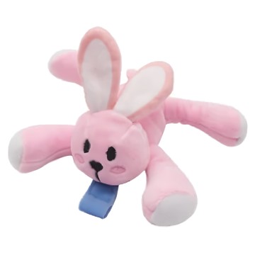 OhBabyLaugh 安撫玩偶 附矽膠奶嘴掛環 + 防掉夾  9.5 x 15.5 x 5.5cm  兔兔 粉色  1個