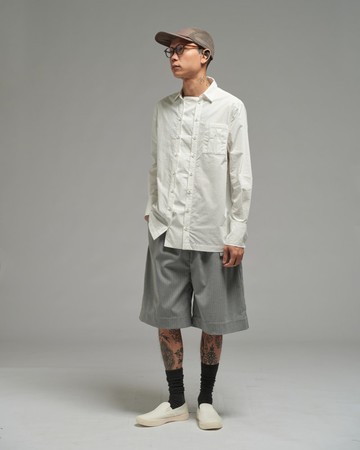 Unisex：拼貼門襟襯衫 (燕麥白)