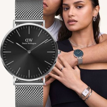 Daniel Wellington DW Classic Mesh Onyx 經典極簡美學米蘭帶手錶 雙12購物節 送禮首選-40mm/銀框 DW00100629