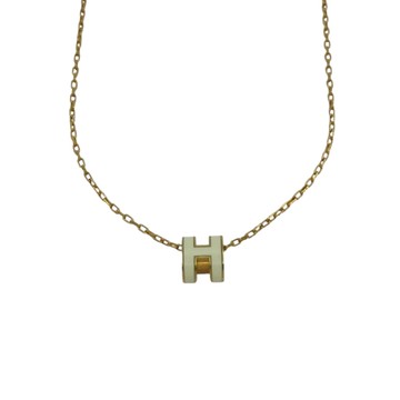 HERMES 愛馬仕 白色琺瑯 金色鍍金 Mini Pop H 項鍊 【二手名牌BRAND OFF】