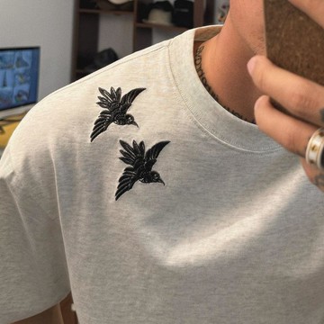 百搭休閒上衣男刺繡純棉夏季新款短袖T恤男重工刺繡精緻男生必備短袖 休閒短袖日系 男生穿搭 韓系男裝 潮男穿搭 男T恤 大