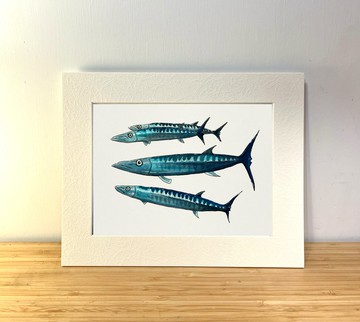 海洋插畫A5藝術印刷畫 - 梭魚款