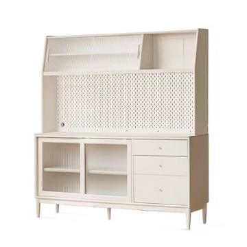 源氏木語百安卡奶油風橡膠木實木洞洞板餐櫃1.5M(無電軌)Y246Q01-(H014413570)