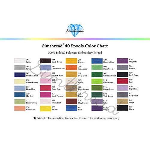 Simthread Brother 40 Colors 1100Y(1000M) Machine Embroidery Thread Big Spoo