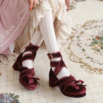 蘇打妞洛麗塔森女復古哥特交叉繞帶金絲絨國風漢服旗袍高跟lo女鞋