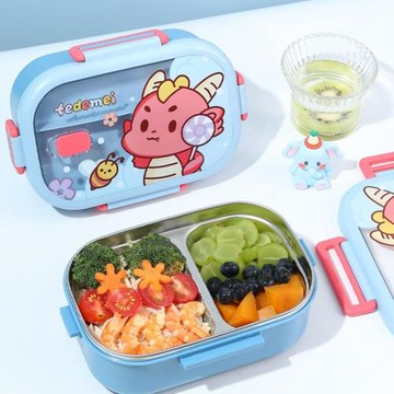 分格密封可愛飯盒卡通兒童食品級便當盒304不銹鋼小學生餐盒850ml