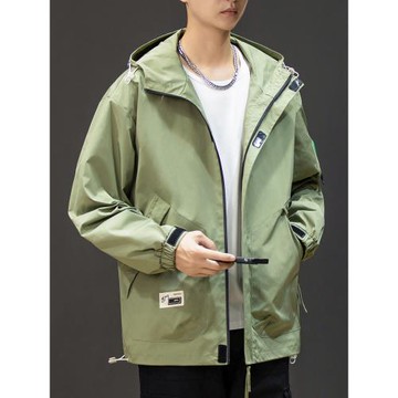 秋季夾克男連帽外套休息加肥加大寬松登山服帥氣男生防風防水上衣