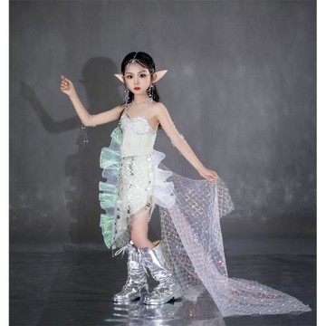 兒童美人魚服裝女童走秀禮服人魚姬亮片魚尾裙COS鮫人服海洋主題