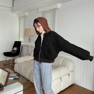 【Aa.chic】菱格連帽配色外套(三色).女裝/上身/菱格/連帽/鋪棉/外套【C106115】