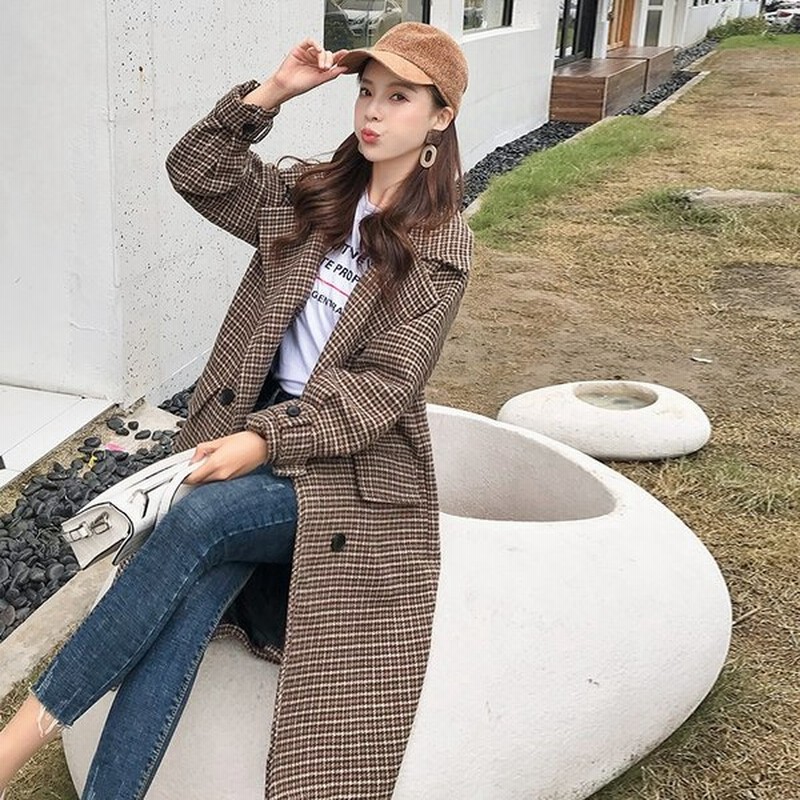 チェスターコート ロングコート チェック柄 ガンクラブチェック レディース アウター ビッグシルエット ダブルボタン カジュアル 通販 Lineポイント最大0 5 Get Lineショッピング