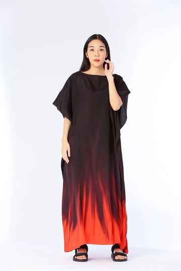 Hand Painted Cotton Silk Kaftan for Summer Resort Vacation F