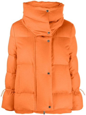 Moorer - high-neck padded down jacket - women - Feather Down/Polyamide/Cashmere/Virgin Wool - 42 - Orange