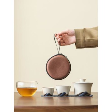 故宮文創山川旅行茶具快客杯一壺兩杯收納便攜式懸停蓋碗茶杯套裝