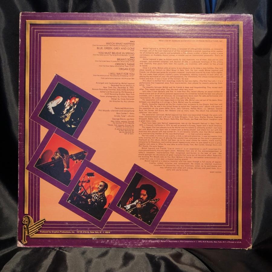 Michel Legrand Featuring Phil Woods With Ron Carter, Grady Tate And George Davis   Recorded Live At Jimmy's  LP RCA Victor