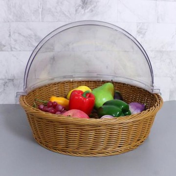 S228仿藤編織蛋糕店籃子超市展示陳列筐水果收納籃帶PC蓋防塵罩面