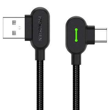 PICKOGEN 皮克全 USB-Type-C 充電線傳輸線編織線快充線 LED雙彎頭L型  黑色  1個  1m