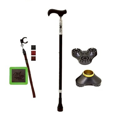 【海夫】枴杖屋 當代藝術系列 360度 防滑避震 伸縮手杖 三爪底座 夜光片扣環 白底黑花紋 黑(C26C01)