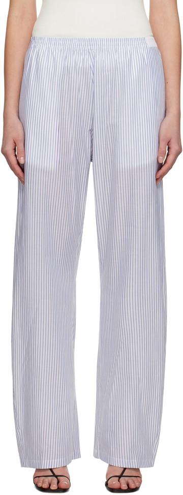 MM6 Maison Margiela 白色 & 蓝色 Striped Cotton Poplin 长裤